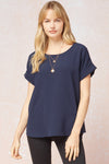 Roll Sleeve Scoop Neck Top