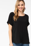Roll Sleeve Scoop Neck Top
