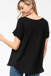 Roll Sleeve Scoop Neck Top