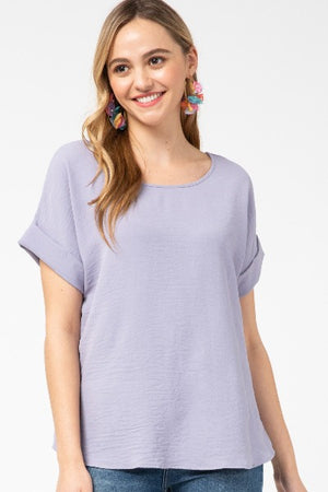 Roll Sleeve Scoop Neck Top