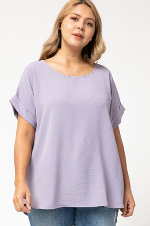 Plus Roll Sleeve Scoop Neck Top