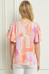 Stroke Print Flutter Sleeve Top