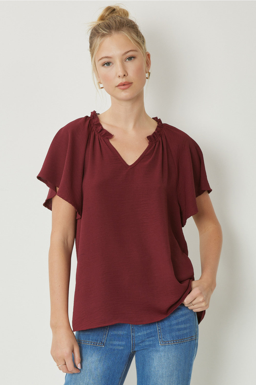 Ruffle Notch Neck Top