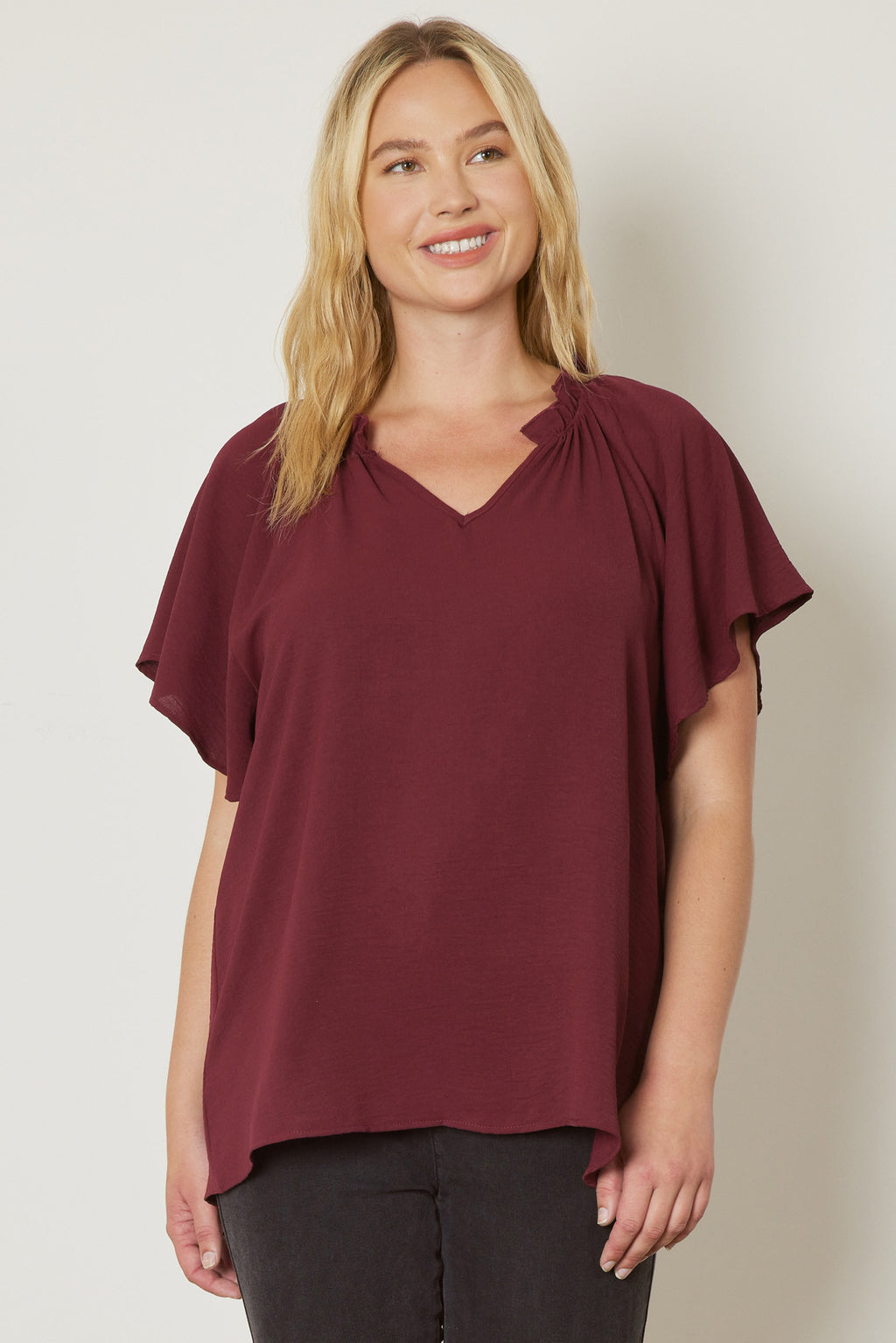 Plus Ruffle Notch Neck Top