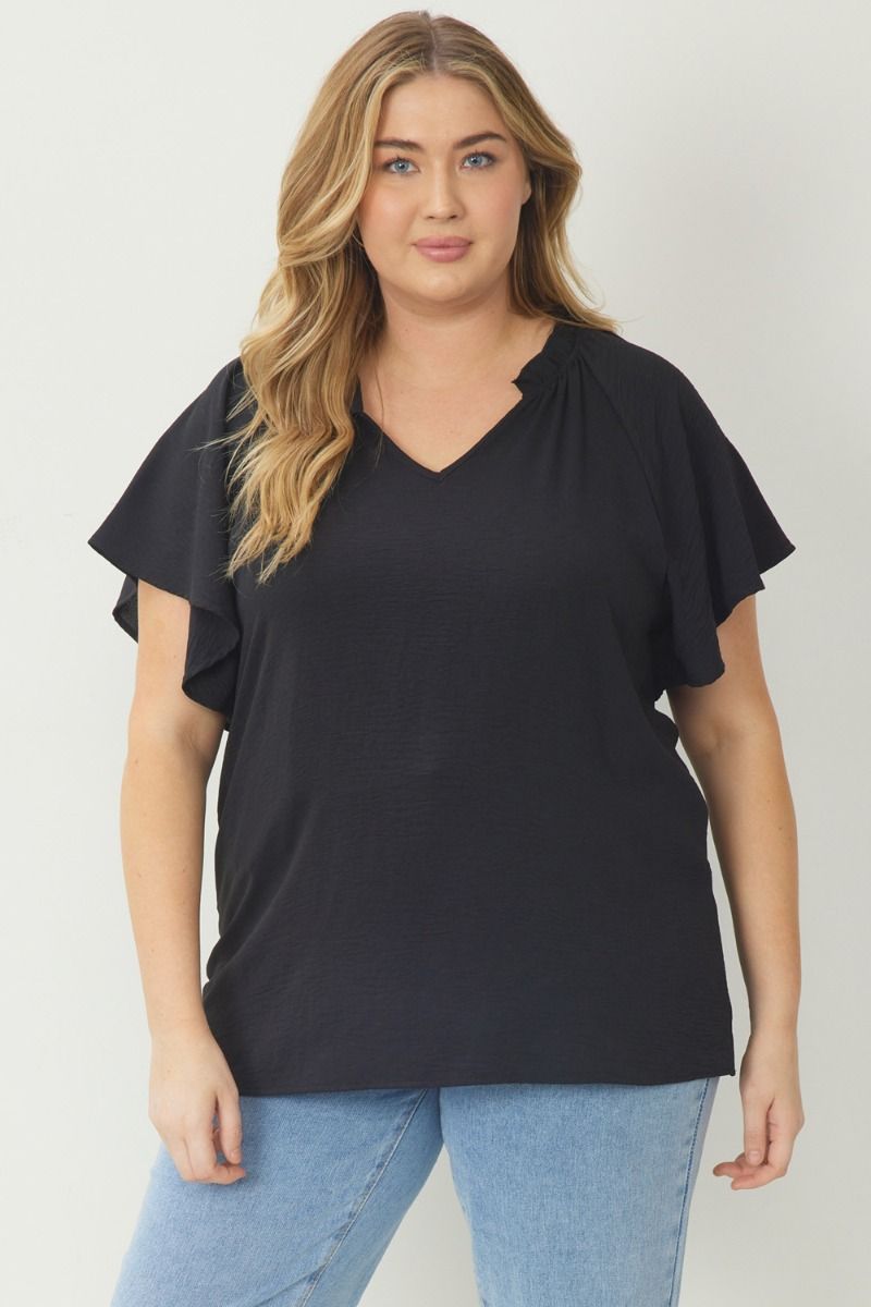 Plus Ruffle Notch Neck Top