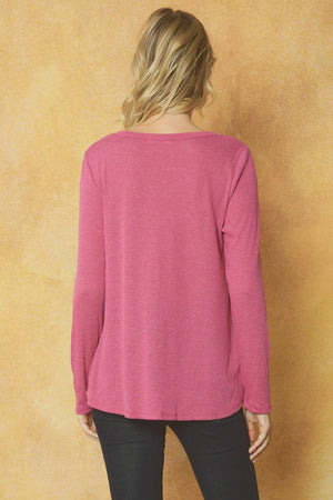 Ribbed LS VNeck Pocket Top
