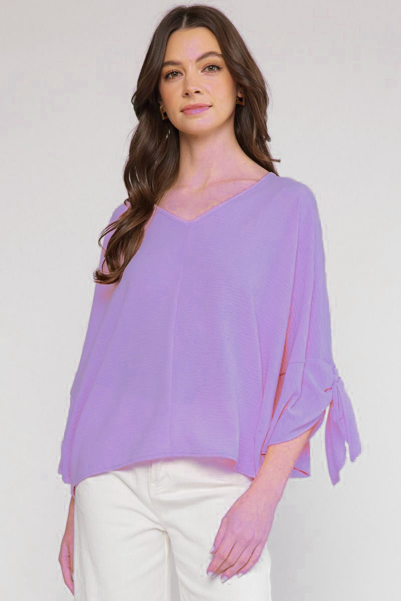 Tie Sleeve Solid Dolman Top