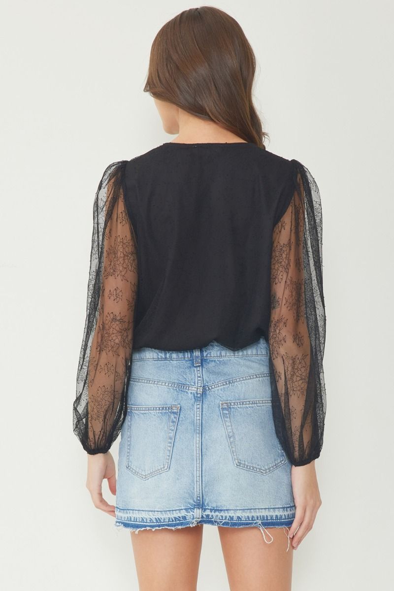 Sheer Sleeve Surplice Bodysuit