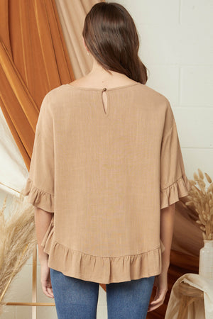 Ruffle Trim Linen Top