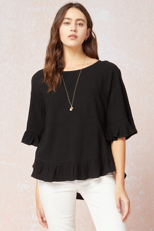 Ruffle Trim Linen Top