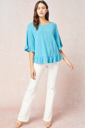 Ruffle Trim Linen Top