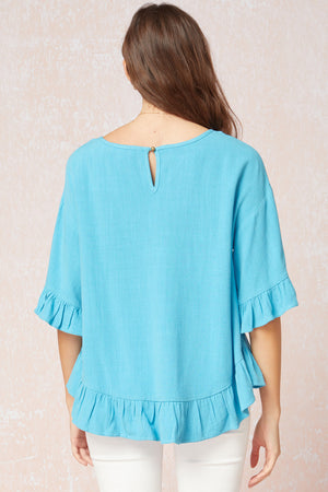 Ruffle Trim Linen Top