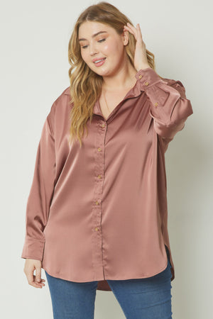 Plus Solid Satin Collar Top