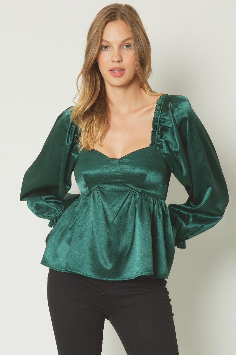 Solid Satin LS Babydoll Top