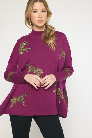 Cheetah Mock Neck Sweater