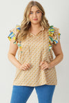 Plus Contrast Ruffle Print Top