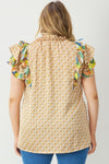 Plus Contrast Ruffle Print Top