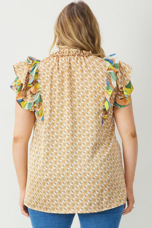 Plus Contrast Ruffle Print Top