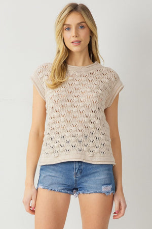 Roll Trim Pointelle Sweater Top