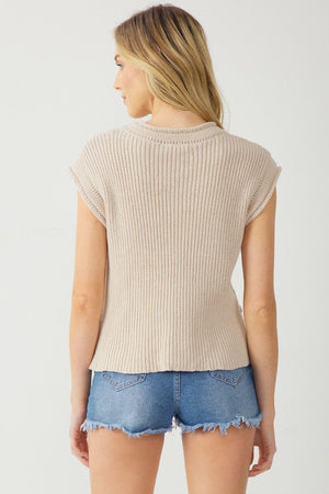 Roll Trim Pointelle Sweater Top