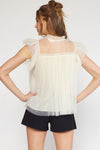 Mesh Dot Ruffle Trim Top