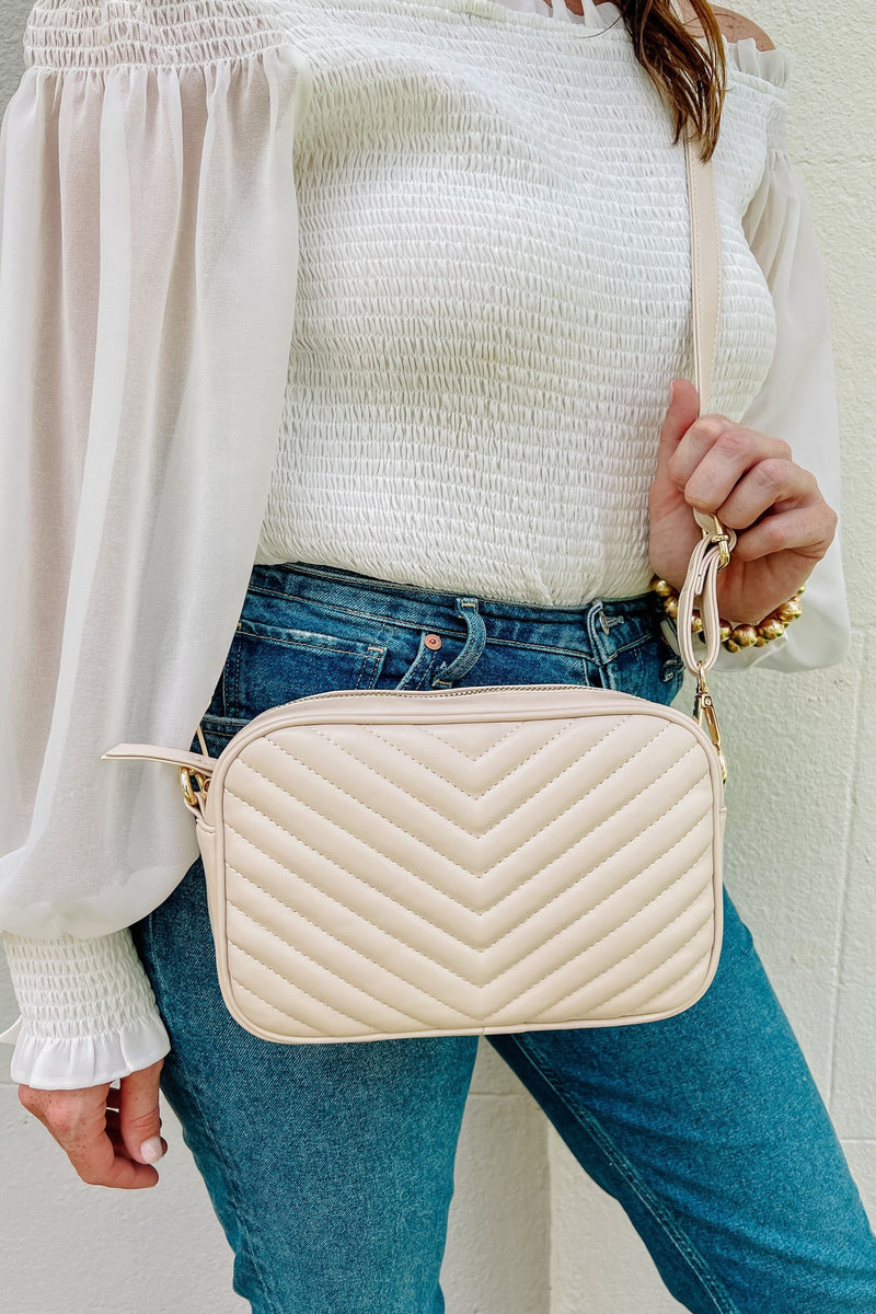 Margot Camera Style V-Pattern Quilted Crossbody Bag