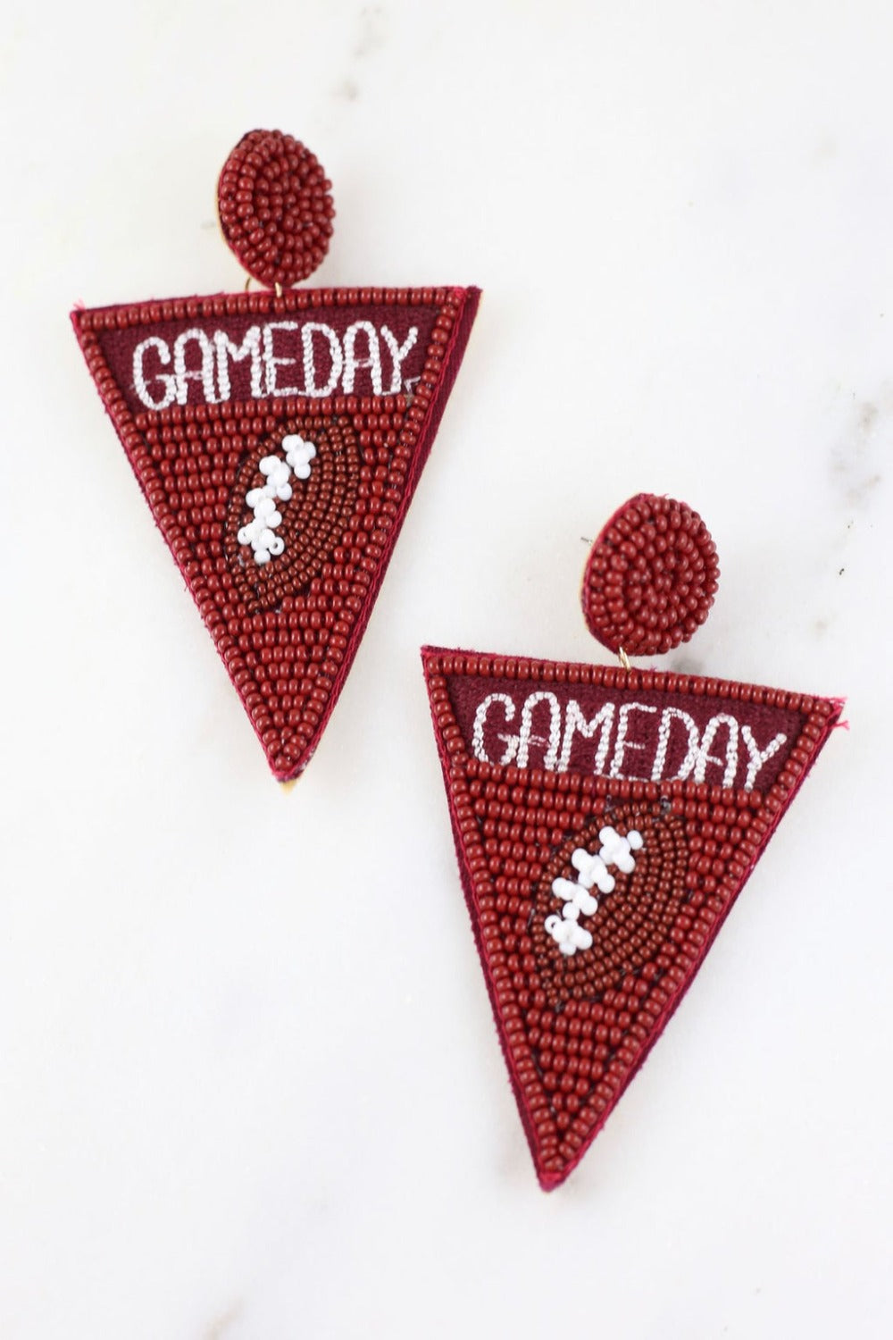 Gameday Cloth Back Beaded Pennant Flag Earrings 3"