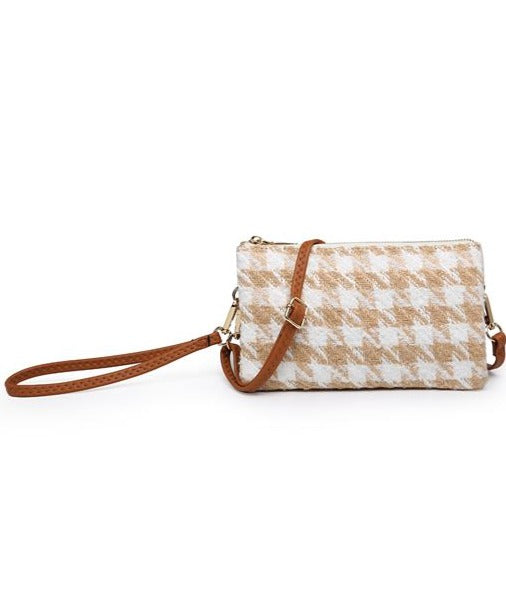 Riley Houndstooth Clutch/Crossbody/Wristlet Purse