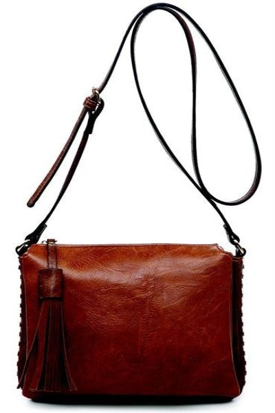 Sabrina Side Stitch Crossbody Bag With Tassel