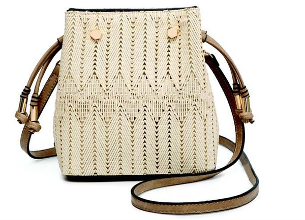 Rain Woven Drawstring Bucket Crossbody Purse