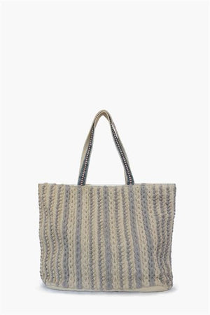 Gray Striped Woven Cotton Tote Bag