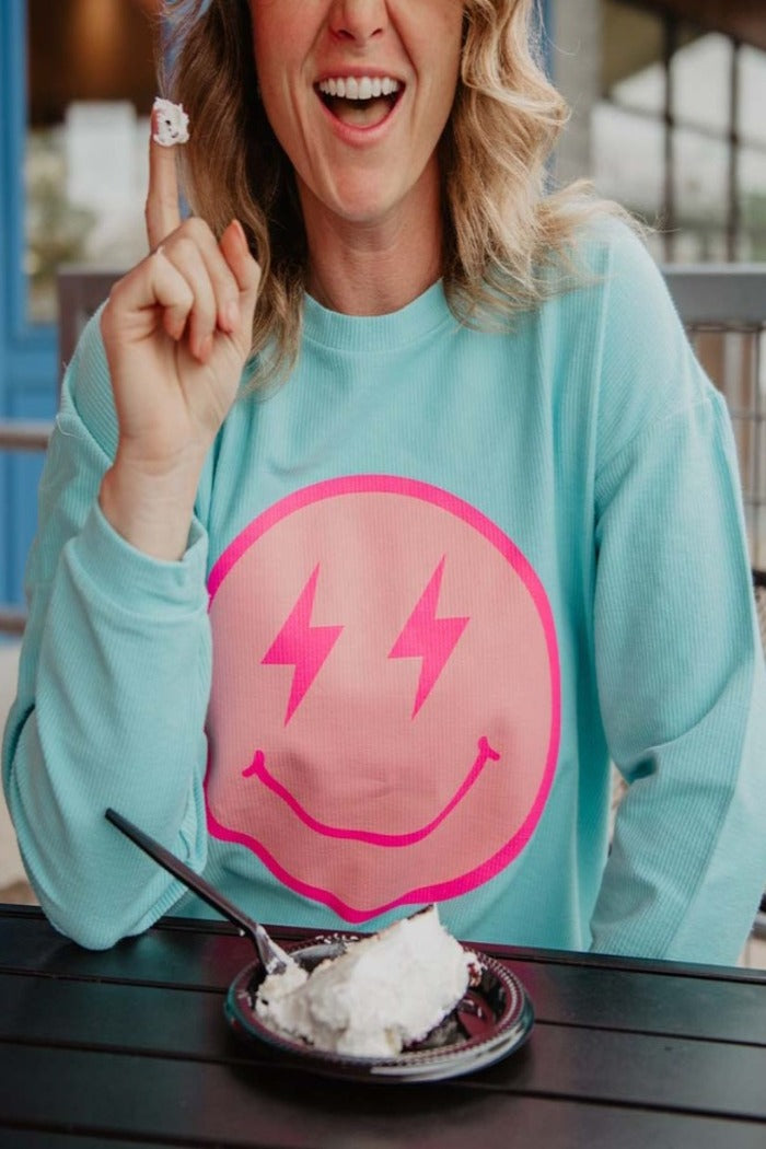 Pink Lightning Smiley Face Corded Sweatshirt