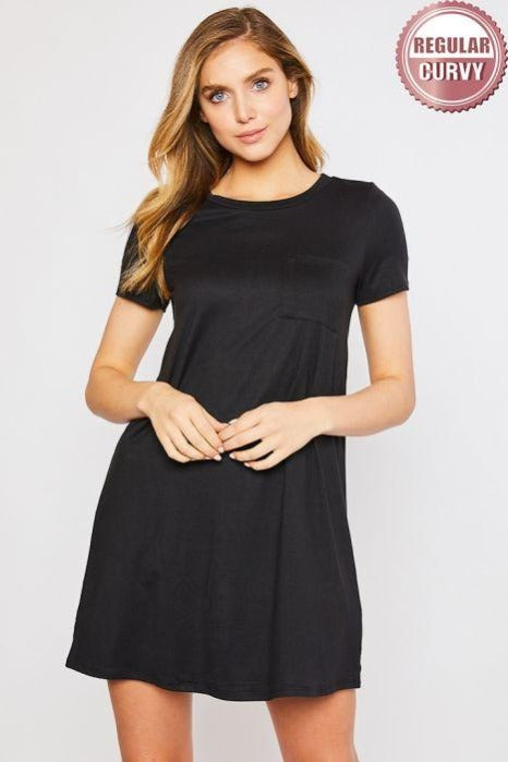 Solid Front Pocket Mini Dress