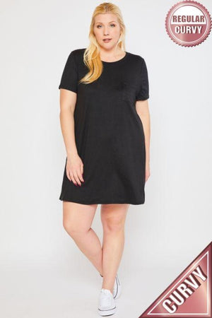 Plus Solid Front Pocket Mini Dress