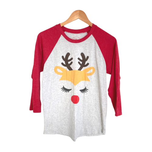 Reindeer Face 3/4 Sleeve Raglan Graphic Tee