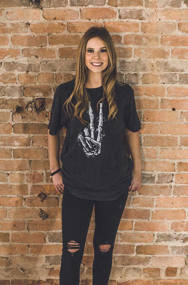 Skeleton Peace Sign Mineral Wash Graphic Tee