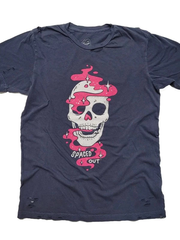 Spaced Out Skull Distressed Graphic Tee