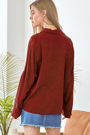 Roll Sleeve Button Solid Top