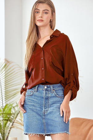 Roll Sleeve Button Solid Top